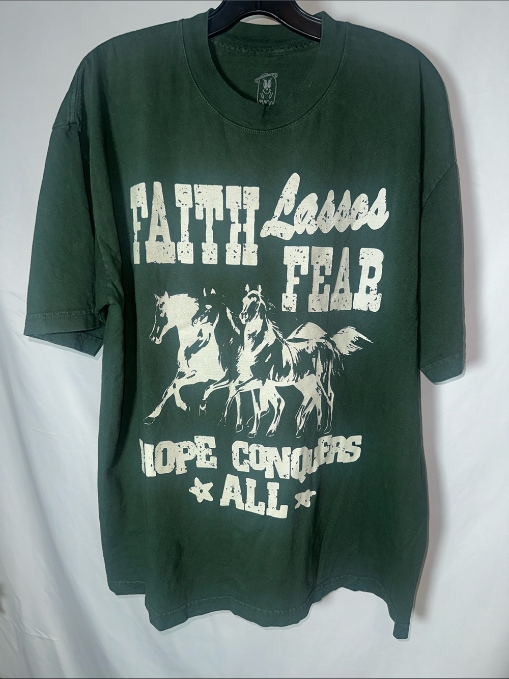 Faith Conquers Fear women’s Graphic Tee - Dark Green